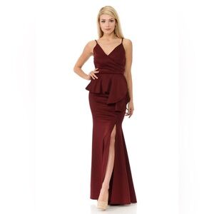 Lenovia Burgundy Maxi Dress with Peplum